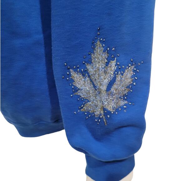 Hanes Her Way Blue Sequin Ugly Sweater Sz XL Holiday Kitschy Leaves Snowflakes - Picture 4 of 10